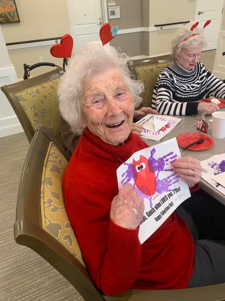 Older adult women receiving personalized Valentine’s Day card