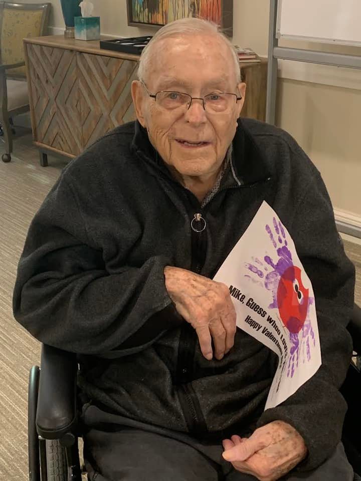 Riley Crossing Senior Living resident with Valentine’s Day card