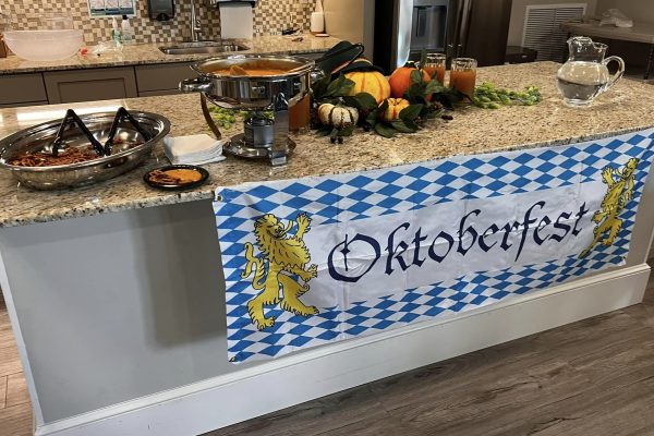 Oktoberfest food and decorations at the Riley Crossing celebration
